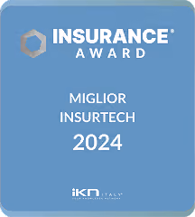 Insurance Award 2024 for Miglior Insurtech on a blue background with iKN Italy logo.